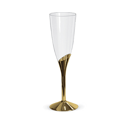 Taça Champanhe Descartável Luxo Base Dourada 150Ml com 6Un - Silver Plastic