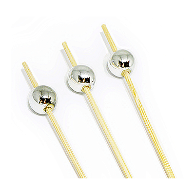 Palito Para Petiscos de Bambu com Bolinha Prata 12cm c/ 12 Un - Silver Plastic