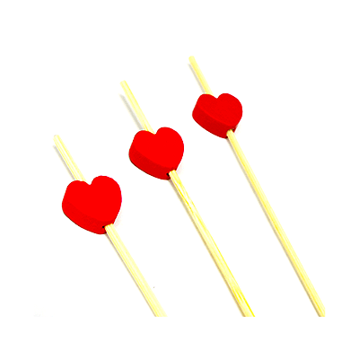 Palito de Petisco de Bambu com Coração de Madeira 12cm com 12Un - Silver Plastic