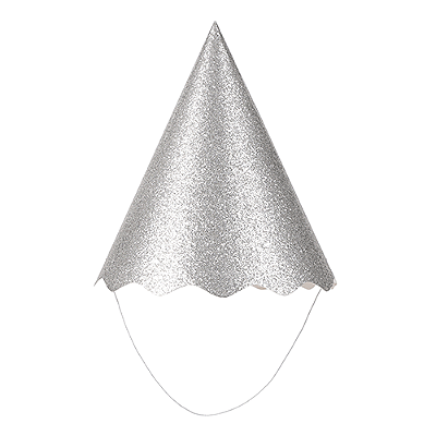 Chapéu de Aniversário Papel Metalizado Prata Glitter 8 un - Silver