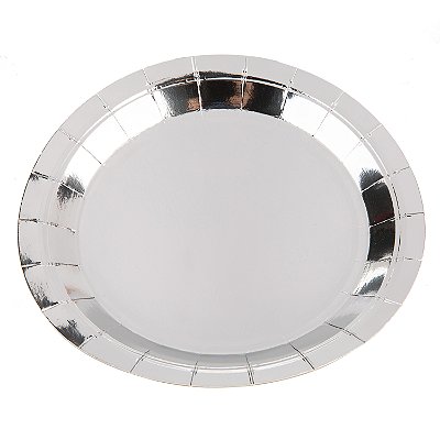 Prato Descartável de Papel Metalizado Prata 18cm com 10 Un - Silver