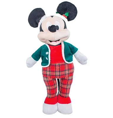 Mickey de Pelúcia em Pé com Roupa Xadrez Verde e Vermelha 60cm - Natal Disney - Ref 1058308 Cromus
