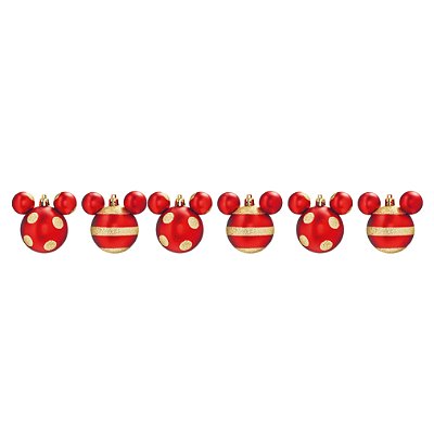 Bolas de Natal Disney Cabeça Mickey Vermelho e Dourado 6cm com 6Un - Natal Disney - Ref 1699700 Cromus
