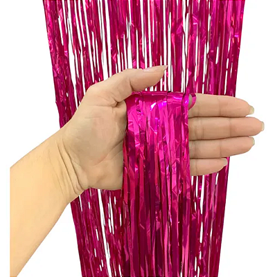 Cortina Decorativa Metalizada Pink 1x2m - CCS Decorações