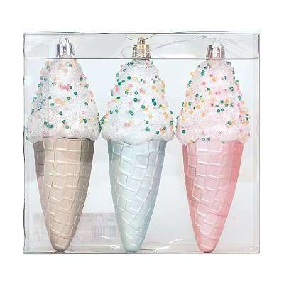 Enfeite de Pendurar Sorvetes Candy Color com 3Un - Ref 1019208 Cromus