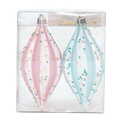 Enfeite de Pendurar de Natal Pinos Azul e Rosa Bebe 12cm - Ref 1019203 Cromus