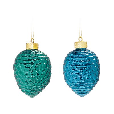 Enfeite de Pendurar Pinhas Azul e Verde 10cm cm 2 Un - Ref 1592526 Cromus