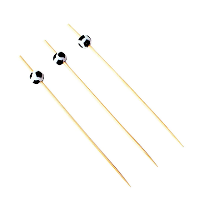 Palito de Petisco de Bambu com Bolas de Futebol 12cm com 12Un - Silver Plastic