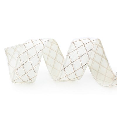 Fita Aramada de Natal Bege com Losangos Prata 3,8x914cm - Ref 1009300 Cromus