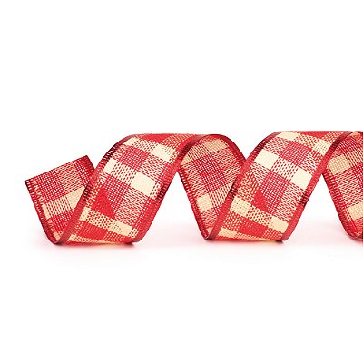 Fita Aramada de Natal Xadrez Vermelho e Branco 3,8CMx9,14M - Ref 1014259 Cromus