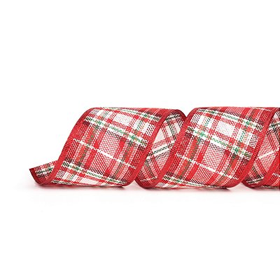 Fita Aramada de Natal Xadrez Vermelha, Branco e Preto 6,3CMx9,14M - Ref 1014274 Cromus