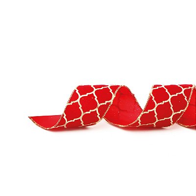 Fita Aramada de Natal Veludo Estampa Colmeia Glitter Ouro 6,3cmx914cm - Ref 1922385 Cromus