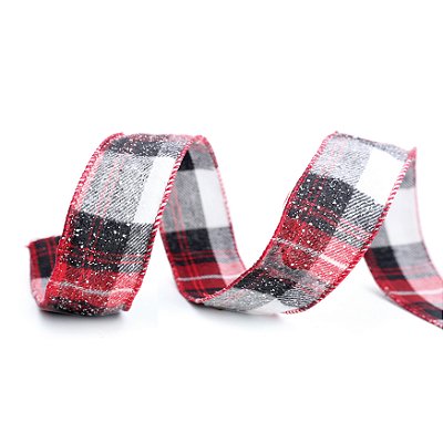 Fita Aramada de Natal Xadrez Preto e Vermelho 3,8X914cm - Ref 1117180 Cromus