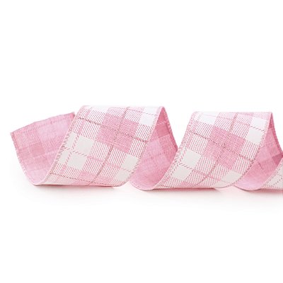 Fita Aramada de Linho Rosa Claro com Xadrez Branco 6,3x914cm - Ref 1056684 Cromus