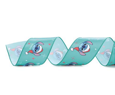 Fita de Natal Aramada Cetim Verde Lilo e Stitch 6,3x914cm - Ref 1058965 Cromus