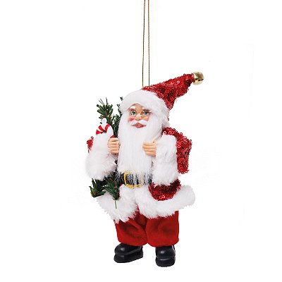 Enfeite Papai Noel Pendurar com Pinheiro e Roupa Paetê Vermelha 15cm - Ref 1209011 Cromus
