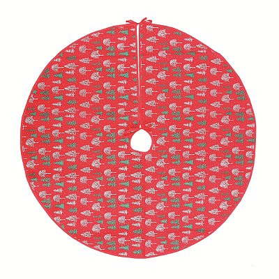Saia Para Árvore de Natal 90cm Vermelha com Estampas Pinheiros - Ref 1002659 Cromus Natal