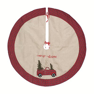 Saia Para Árvore de Natal 120cm Caminhonete Vermelha com Borda Xadrez - Ref 1019492 Cromus Natal