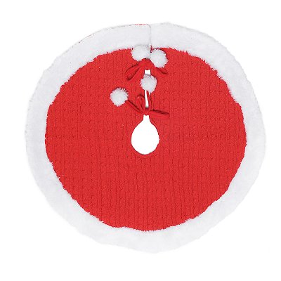 Saia de Árvore de Natal 90cm Tricô Vermelho com Borda de Pelúcia - Ref 1019292 Cromus Natal