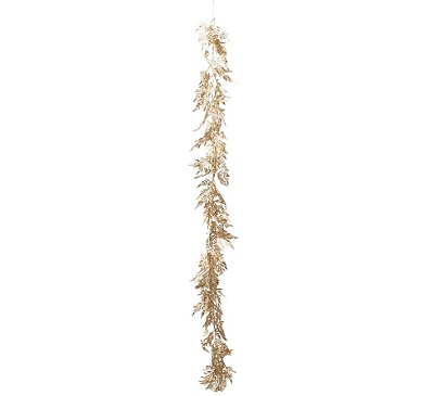 Festão Aramado Folhagens Dourada Metalizada com Glitter Ouro 200cm - Ref 1087056 Cromus