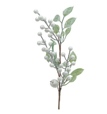Galho Nevado Frutas Brancas e Maça Glitter 44cm - Ref 1006810 Cromus