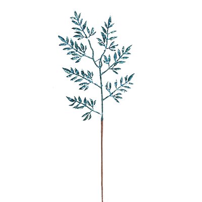 Galho Folhagem Azul Tiffany com Glitter 43cm - Ref 1920024 Cromus