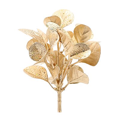 Galho Curto Eucalipto Metalizado Dourado 19x11cm - Ref 1029013 Cromus