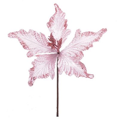 Flor de Natal Poisentia de Veludo Rosa Bebe com Miolo Glitter 23cm - Ref 1025003 Cromus
