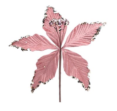 Flor de Natal Poisentia Rosê com Borda Glitter 15cm - Ref 1004972 Cromus