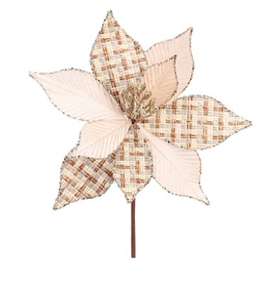 Flor de Natal Poisentia de Veludo Creme com Pétalas Xadrez Dourada - Ref 1007492 Cromus