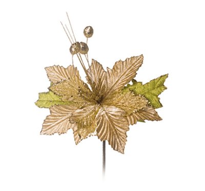 Flor de Natal Poisentia Dourada com Galho - Ref 1641639 Cromus