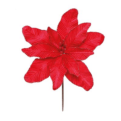 Flor de Natal Poisentia Vermelha de Veludo com Borda Glitter - Ref 1201956 Cromus