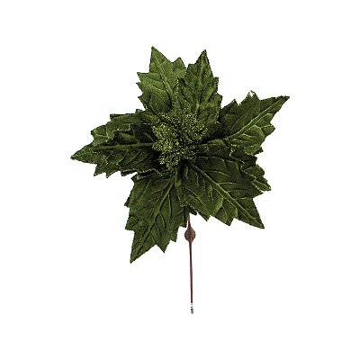 Flor de Natal Poisentia de Veludo Verde 20cm - Ref 1051350 Cromus