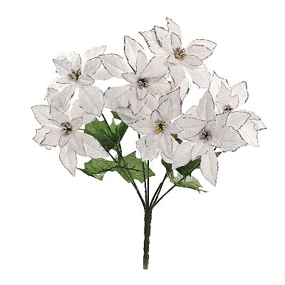 Buque de Flores de Natal Poinsetia Branca com Borda Prata 35cm- Ref 1695909 Cromus