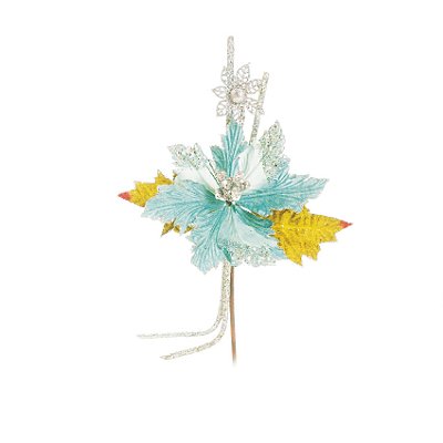 Flor de Natal Poisentia Verde Tiffany com Galhos Prata - Ref 1411744 Cromus