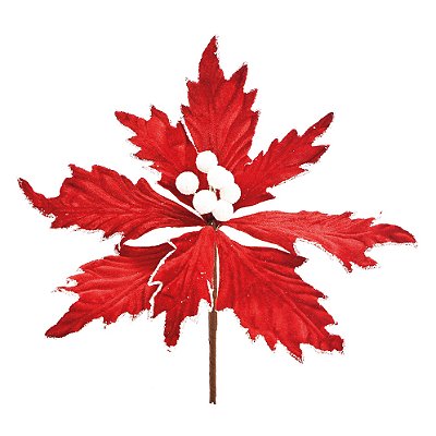 Flor de Natal Poinsetia Vermelha de Veludo com Borda Branca - Ref 1696030 Cromus