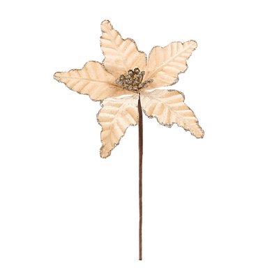 Flor de Natal Poisentia de Veludo Chá com Borda Glitter 18cm - Ref 1032922 Cromus