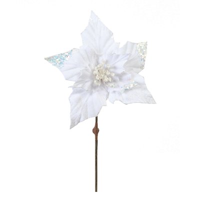 Flor de Natal Poisentia Branca com Paetê na Borda 20cm - Ref 1058080 Cromus