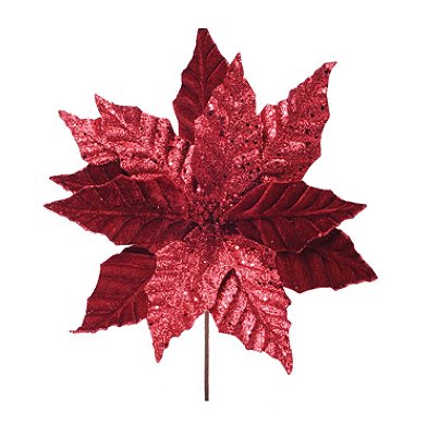 Flor de Natal Poisentia de Veludo Marsala com Pétalas Glitter 27cm - Ref 1024437 Cromus