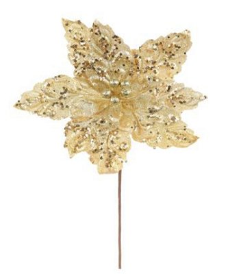 Flor de Natal Poisentia de Veludo Dourado 25cm - Ref 1032582 Cromus
