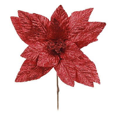 Flor de Natal Poisentia Vermelha Fio Metalizado 25cm - Ref 1045078 Cromus