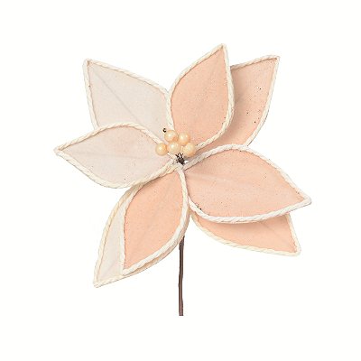 Flor de Natal Poisetia de Veludo Creme e Nude com Borda de Palha 26cm - Ref 1084811 Cromus