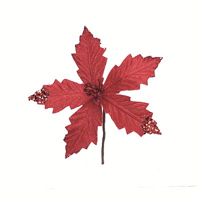 Flor de Natal Poisentia de Veludo Vermelho 22cm - Ref 1084606 Cromus