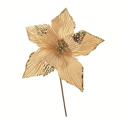 Flor de Natal Poisentia de Veludo Creme e Dourado 30cm - Ref 1089039 Cromus
