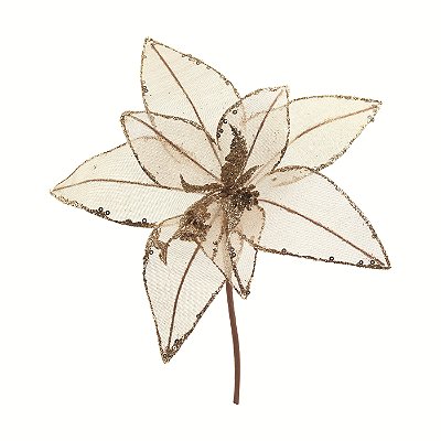 Flor de Natal Poisentia Tela Dourada 28cm - Ref 1084805 Cromus