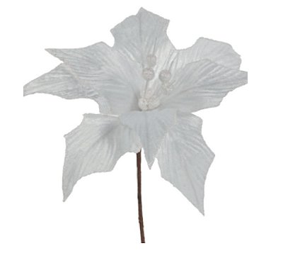 Flor de Natal Poisentia de Veludo Branca com Glitter 32cm - Ref 1069299 Cromus