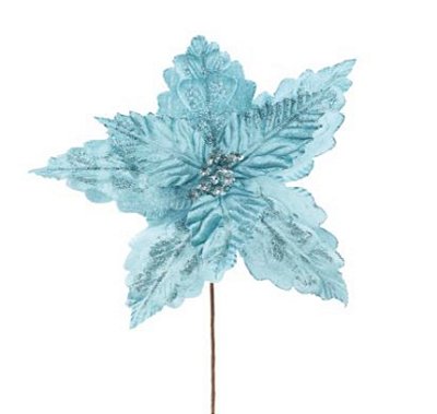 Flor de Natal Poisentia de Veludo Azul Claro 26 cm - Ref 1032625 Cromus