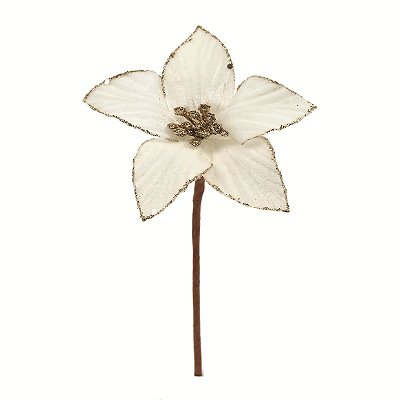 Flor de Natal de Veludo Creme com Borda Dourada 16cm - Ref 1041832 Cromus