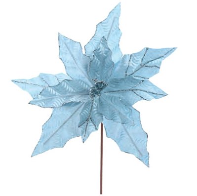Flor de Natal Poisentia de Veludo Azul Claro 26cm - Ref 1100626 Cromus
