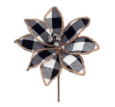 Flor de Natal Poisentia Xadrez Branco e Preto com Guizos 18cm - Ref 1017226 Cromus
